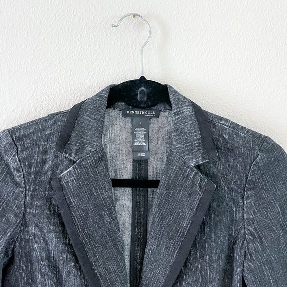 Kenneth Cole New York Black Denim Blazer with Black Piping for a Night Out - Picture 3 of 6